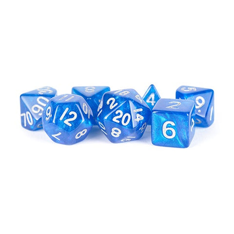 16mm Acrylic Polyhedral Dice Set: Stardust Blue w/ Silver Numbers